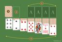 Solitaire (Turn 1). Layout of piles on the game board: stock, waste, foundations, tableau.